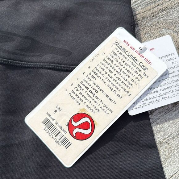 Lululemon Wunder Under Crop Luon Vintage‎ black camo size 6 NWT 20.5" - Picture 3 of 7